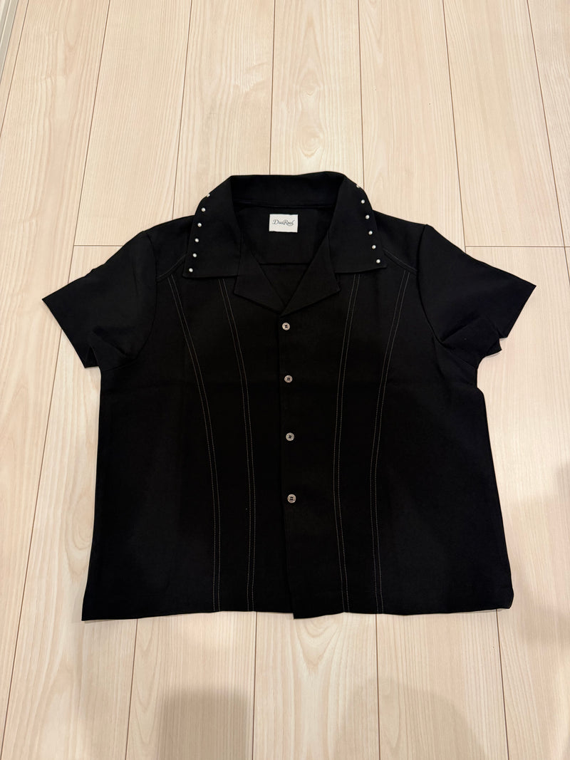 Studs Line Open Collar Shirts　Black