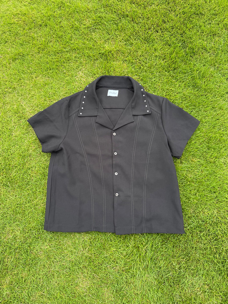 Studs Line Open Collar Shirts　Black