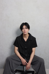 Studs Line Open Collar Shirts　Black