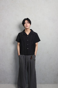 Studs Line Open Collar Shirts　Black